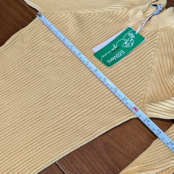 NWT NA-KD Light Yellow Knitted Ribbed Long Sleeve Maxi Dress, size S - Picture 7 of 10